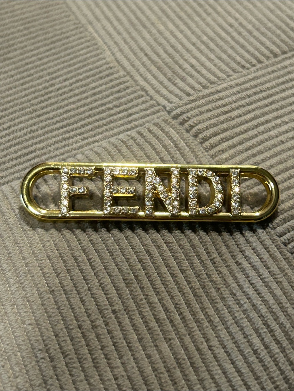 Gold-tone Lettered Brooch with Clear Crystals